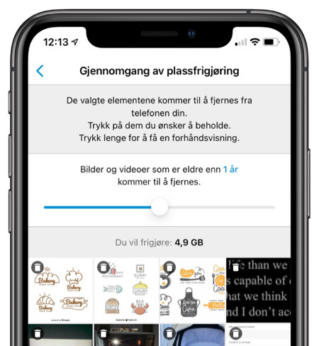 Velg fra hvilket tidspunkt du vil fjerne bilder, eller velg manuelt.