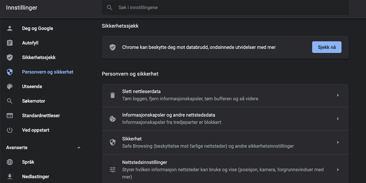 Personvern og sikkerhet i Chrome