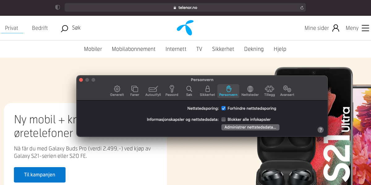 Personvern og sikkerhet i Safari