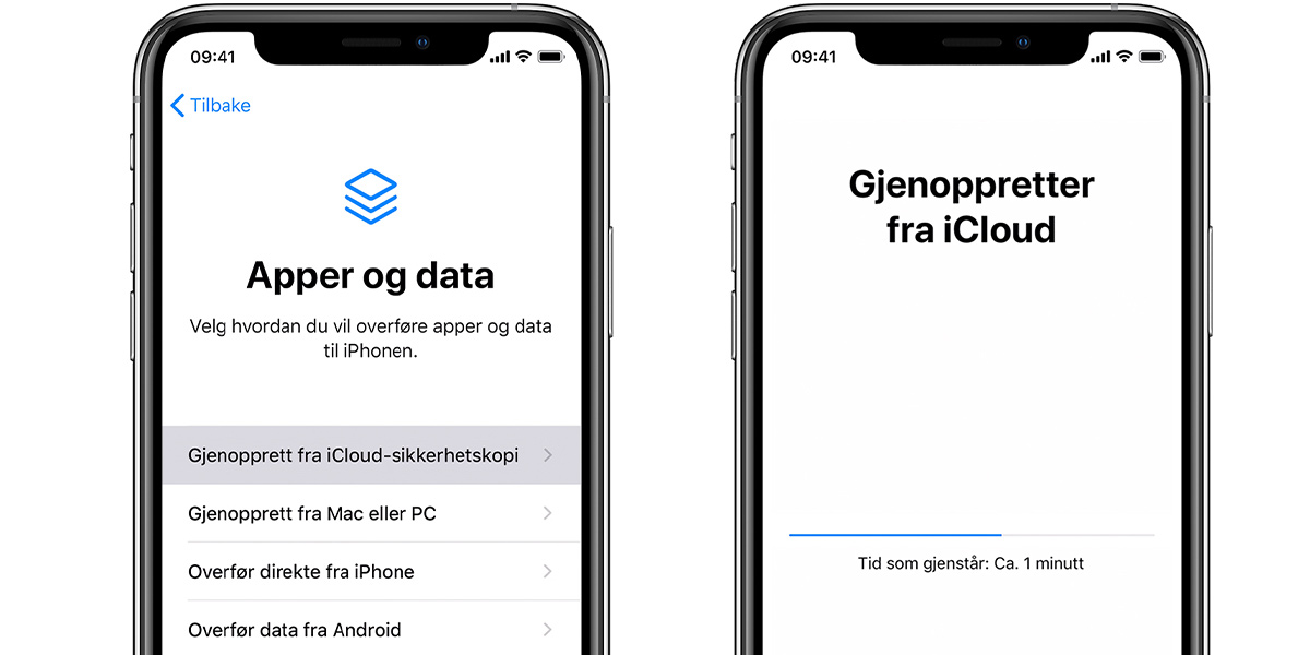 På en iPhone gjenoppretter du data fra en sikkerhetskopi i iCloud, på en datamaskin eller en Android-mobil.